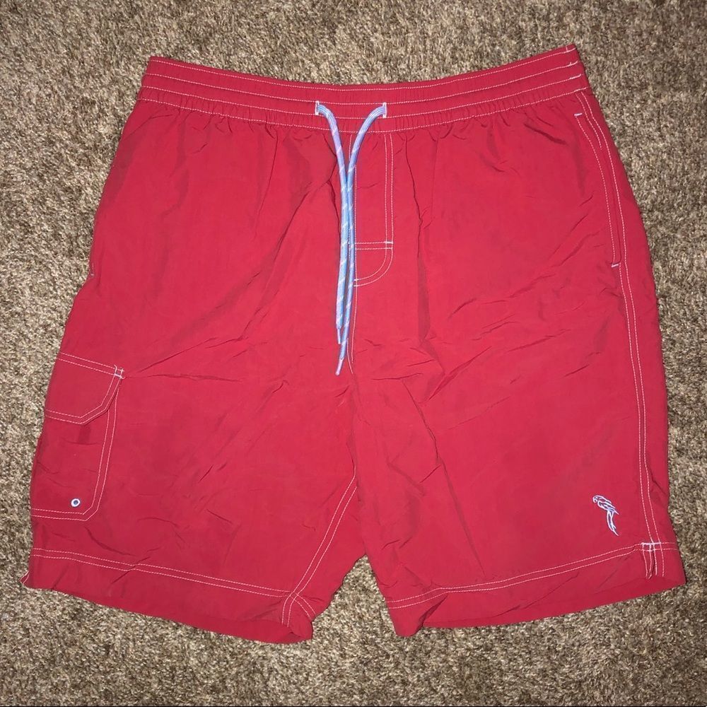 Caribbean Swimwear Red and Blue swim trunks with mesh lining size large